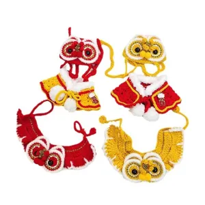 Handmade crochet cat lion dance hat and cape set festive pet costume new year apparel