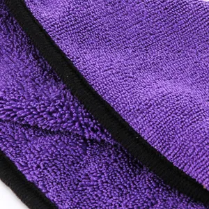 Thickened microfiber car cleaning towel with black bound edge, super absorbent and soft.