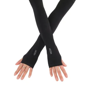 Black sun protection arm sleeves for outdoor sports cycling fishing cooling fabric pair
