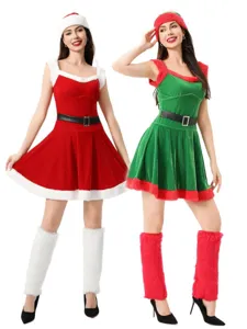 Women Sexy Christmas Santa Claus Cosplay Costume Velvet Dress With Hat Festive Party Holiday Outfit