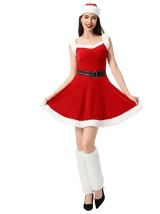 Sexy women Christmas costume Santa Claus dress party holiday outfit with hat and belt.