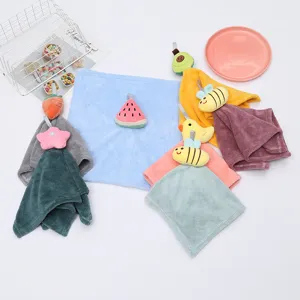 Cute cartoon hanging coral fleece hand towel, thick absorbent washable towel for kitchen