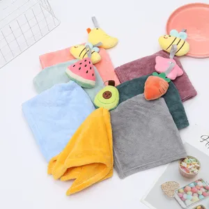 Coral Fleece Hand Towel Cute Cartoon Animal Fruit Hanging Absorbent Washcloth Fast Drying Kitchen Bathroom Hand Towel
