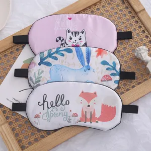 Cute Cartoon Print Sleep Eye Mask Breathable Shading Blindfold With Ice Pack Soft Polyester Travel Rest Eye Cover For Women
