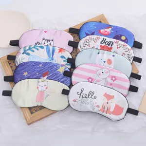 Cute cartoon printed sleep mask breathable silk eye cover for sweet night rest and travel.