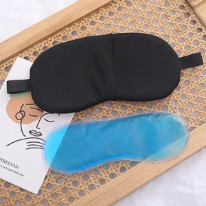 Black sleep eye mask with cooling gel pack, breathable shading soft blindfold for relaxation.