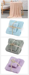 Soft coral fleece towel set, thick face towel and bath towel combination for home or baby use.