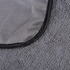 Microfiber twisted loop car drying towel detail, high absorption cleaning cloth in gray color.