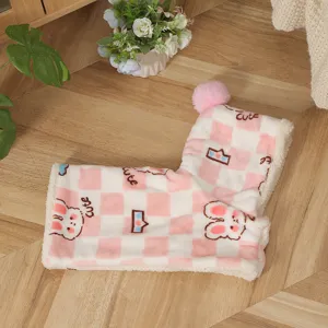 Thickened plush pet cloak for dogs, warm autumn winter cape with cute rabbit pattern and pom.