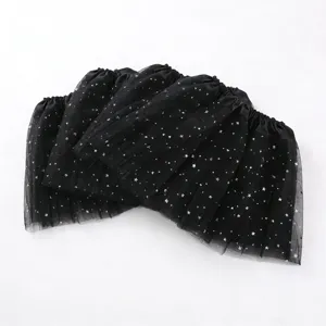 Girls black star sequin tutu skirt, multi-layer mesh puffy half skirt for dance performance.
