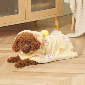 Cute winter warm dog cape cloak pet fleece blanket robe yellow hooded puppy apparel clothing item