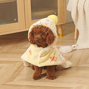 Warm dog winter cloak puppy hooded cape fleece pet costume cute thick coat detail view