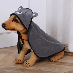 Accappatoio in Microfibra per Animali Asciugamano per Cani Assorbente Asciugatura Rapida Grazioso Cappuccio da Orso per Cani Gatti