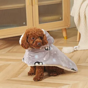 Thickened pet winter cloak for dogs, cute penguin pattern warm cape, cozy fleece apparel.