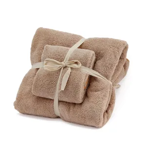 Soft coral fleece bath towel and face towel gift set, thickened absorbent home towel.