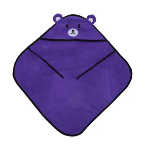 Accappatoio per animali in microfibra viola con cappuccio, asciugamano per cani.