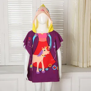 Asciugamano con Cappuccio per Bambini Mantello Portatile Stampa Cartoon Asciugatura Rapida Spiaggia Nuoto Accappatoio Poncho Assorbente