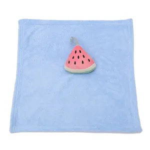 Cute blue coral fleece hanging hand towel featuring a lovely watermelon plush pendant for daily use.