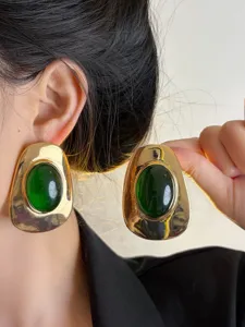 Vintage green resin gold tone statement earrings retro irregular drop earrings for women