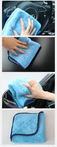 Microfiber car cleaning towel detail shot showing soft texture and edge binding features.
