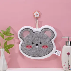 Cute animal hanging hand towel, thick absorbent plush towel for bathroom and kitchen use.