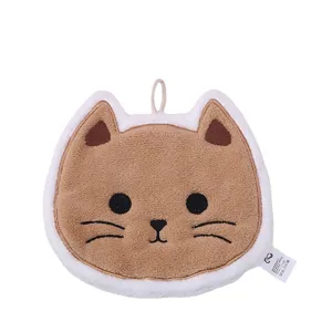 Cute cat shape hanging hand towel, thick absorbent coral fleece kitchen and bathroom towel.