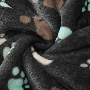 Flannel pet paw print blanket soft warm cozy throw for office home bed couch all seasons