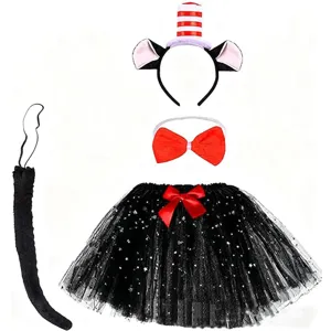 Lolita Cat Ear Headband Set Red White Striped Mini Top Hat Cosplay Costume Outfit
