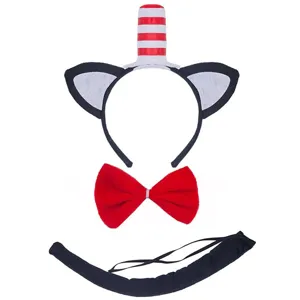 Cat in the Hat cosplay set with red white striped top hat headband bow tie and tail for party