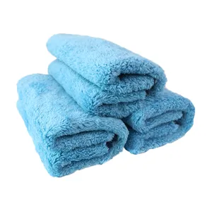Soft blue microfiber car wash towel, absorbent cleaning cloth set for auto care.