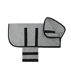 Pet microfiber quick drying dog bathrobe grey towel coat wearable pet supplies for daily grooming