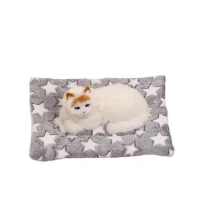 Flannel pet mat with simulation cat plush toy, soft warm blanket for dogs and cats winter.