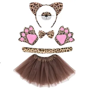 Ensemble costume de léopard pour enfants avec serre-tête oreilles tutu pattes nœud papillon queue