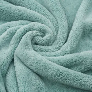 Soft coral fleece baby blanket swaddle towel in mint green, fluffy plush texture for cozy daily use.