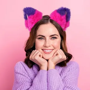 Fluffy cat ear headband for women and girls plush costume hair hoop for party cosplay halloween.