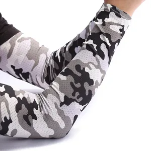 Close-up detail of breathable camo ice silk arm sleeves, showing mesh fabric texture clearly.