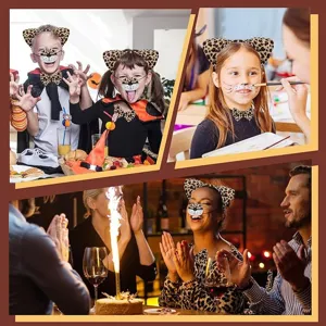 Halloween léopard chat oreille serre-tête nœud papillon nez costume ensemble fête cosplay
