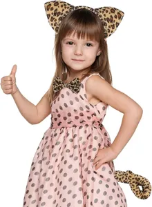 Détails de l'ensemble de costume serre-tête oreilles de chat léopard nœud papillon.