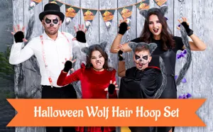 Conjunto de disfraz de orejas y cola de lobo de Halloween para fiesta cosplay guantes diadema
