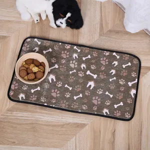 Tapis d'alimentation pour animaux rétro microfibre antidérapant bol chat chien tapis