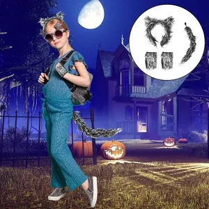Halloween conjunto de disfraz diadema orejas de animal cola y puños para niños fiesta
