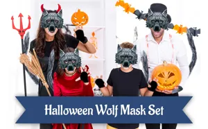 Set de Máscara de Lobo Halloween Accesorios Disfraz Fiesta Orejas Cola Guantes