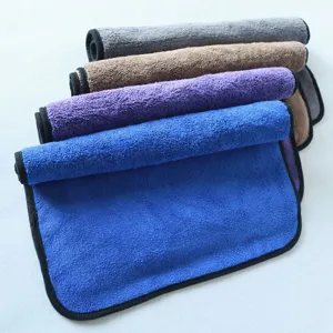 Thick microfiber car cleaning towel super absorbent detailing cloth with black edges for auto.