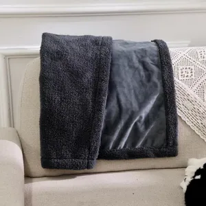 Manta para mascotas de doble capa gruesa polar cálida gato perro lavable gris suave