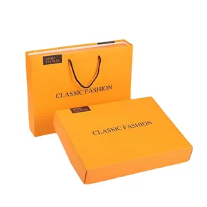 Orange paper gift bag and luxury gift box set for holiday presents front view display