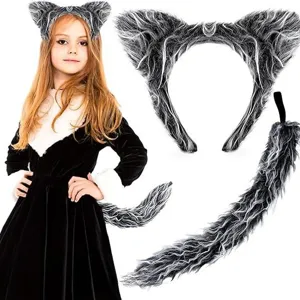 Lindo Conjunto de Orejas y Cola de Lobo de Halloween Disfraz de Animal Tocados Accesorios de Fiesta Cosplay