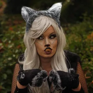 Conjunto de diadema de orejas de lobo y guantes de felpa para fiesta de Halloween.