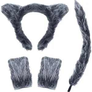Conjunto de diadema de orejas de lobo y cola esponjosa para fiesta de cosplay de Halloween accesorios