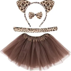 Halloween Léopard Chat Oreilles Bandeau Queue Nœud Papillon Costume Ensemble Animal Déguisement Fête Accessoires Cheveux