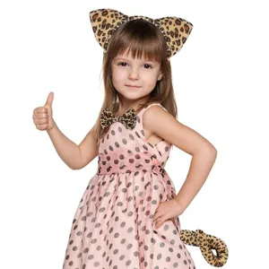 Enfants léopard motif chat oreilles serre-tête nœud papillon queue ensemble Halloween